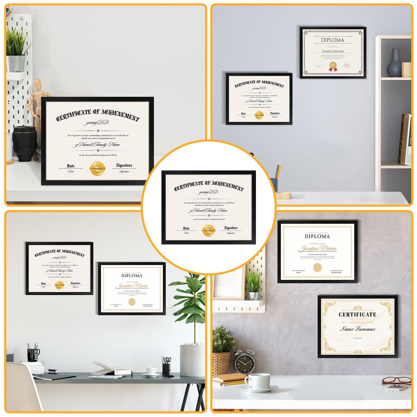5 PACK Certificate Frames 8.5 x 11,Black Diploma Frame Document Frame with Clear Plexiglass,Picture Frames for Tabletop and Wall Display