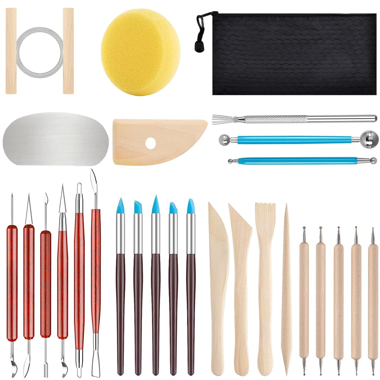 Clay Tools Kit,28 PCS Pottery Tools,Polymer Clay Tools,Air Dry Clay Tools Set for Kids, Adults,Pottery Craft,Drawing,Dotting,Carving,Molding,Baking,Modeling,Shaping