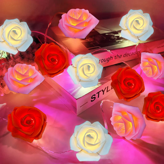 10FT 30LED Rose Light Valentines Day Decorations Flower String Light Red Pink White Valentines Lights Battery Operated Valentine Garland with Lights Indoor Outdoor Home Party Wedding Decor