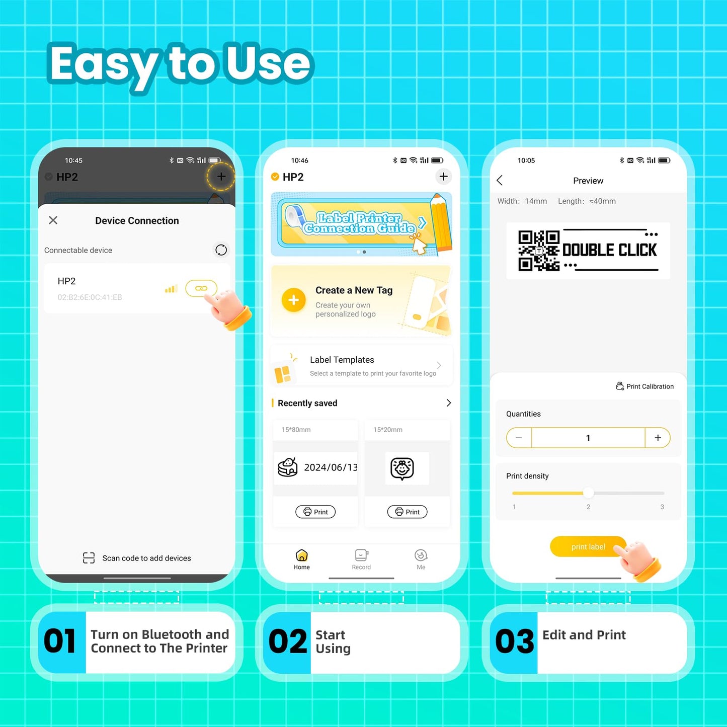 vretti Label Maker Machine with Tape, HP2 Portable Bluetooth Label Printer for Storage, Shipping, Barcode, Office, Home, Organizing Mini Sticker Label Maker with Multiple Templates (White)