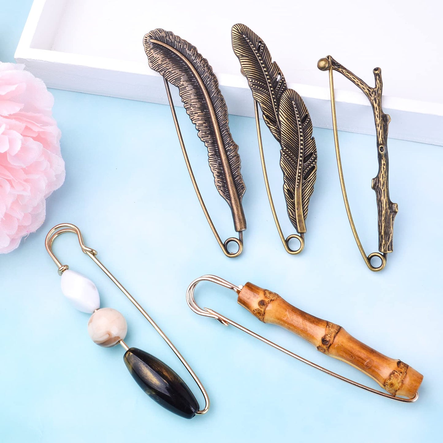 5pcs Vintage Chic Brooch Extra Large Safety Pins Heavy Duty Safety Pins Accessories for Women Men Girls Clothing Sweaters Shawls Collars Scarf Blankets Crafts, 5 Styles