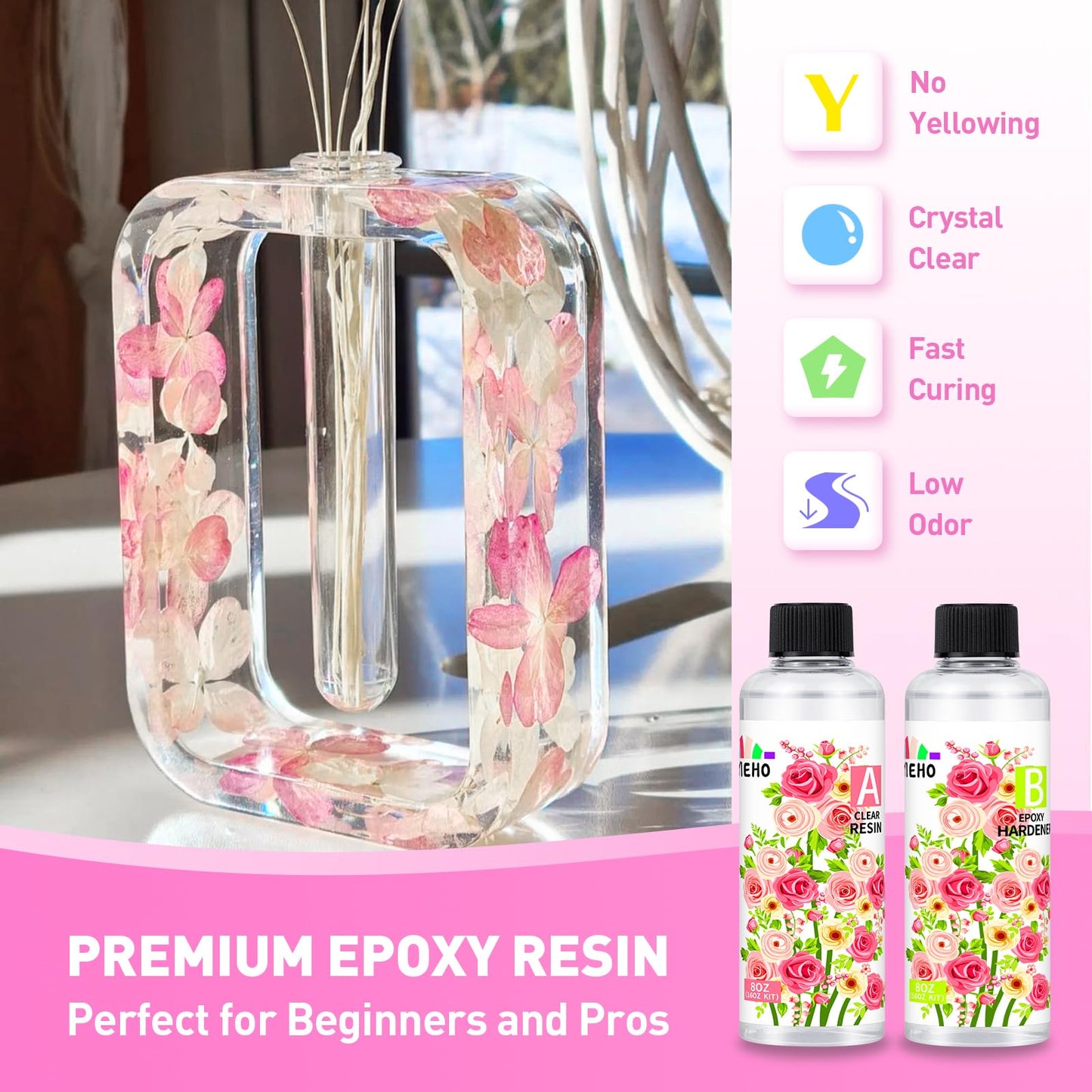 Epoxy Resin, Crystal Clear Art Casting Resin and Hardener Hard No Yellowing Resina Epoxica Transparente Perfect for Jewelry Making, DIY, Molds, Crafts 16oz(1:1)