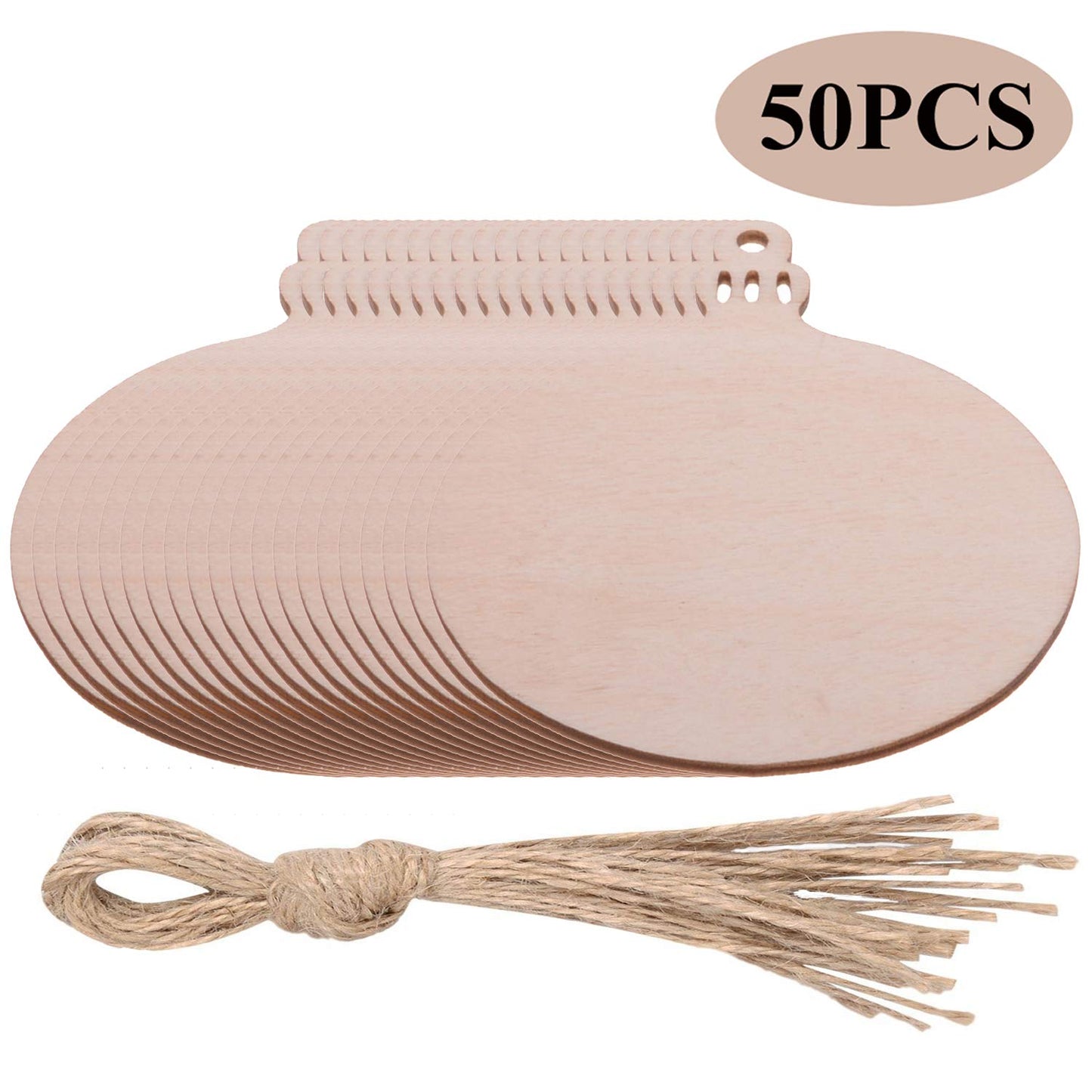 Christmas Wooden Crafts Hanging Ornaments Christmas Tree Decoration Unfinished Wood Cutouts for DIY Blank Slices to Paint (50PCs Round Style)