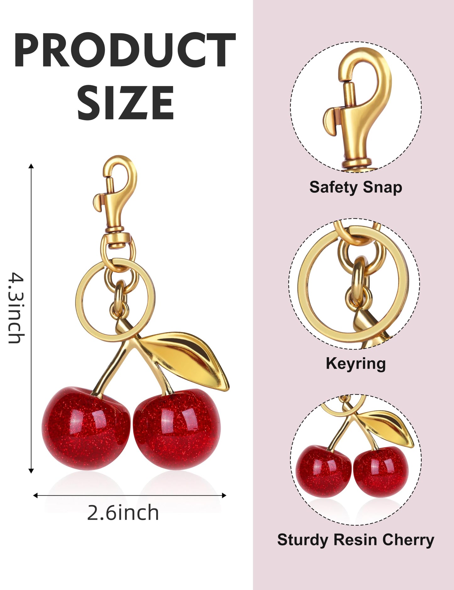 OVRUNS Cherry Bag Charm Cute Cherry Accessories Sparkling Purse Keychian Charms for Women
