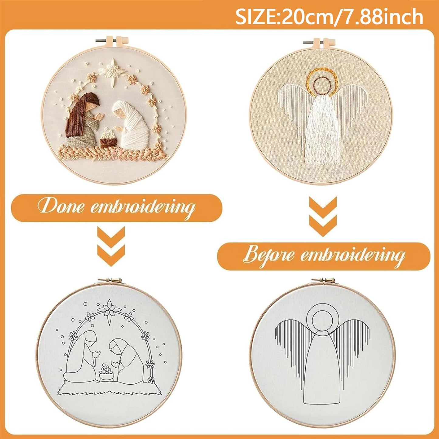 Nativity Scene Embroidery kit,Christmas Cross Stitch Kits,DIY Embroidery Kit for Adults with Pattern,Cotton Threads,Needles,Instruction,20cm Hoop,for Decor Home Room (King)