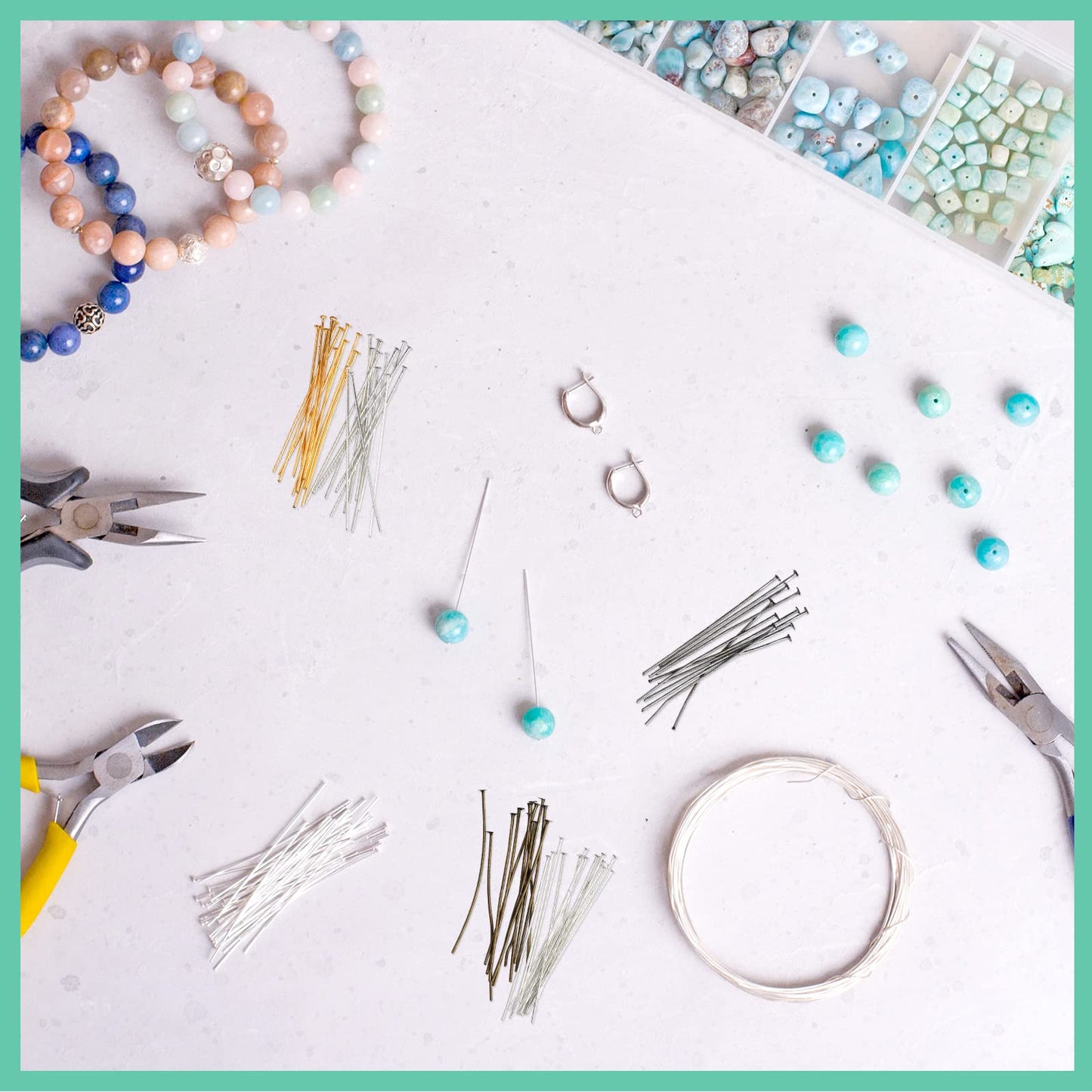 500 Pieces Flat Head Pins for Jewelry Making 2 Inch Straight Head Pins Metal End Headpins DIY Head Pin Findings with Plastic Box for Craft Earring Bracelet Necklace Pendant Supplies (Mixed Colored)