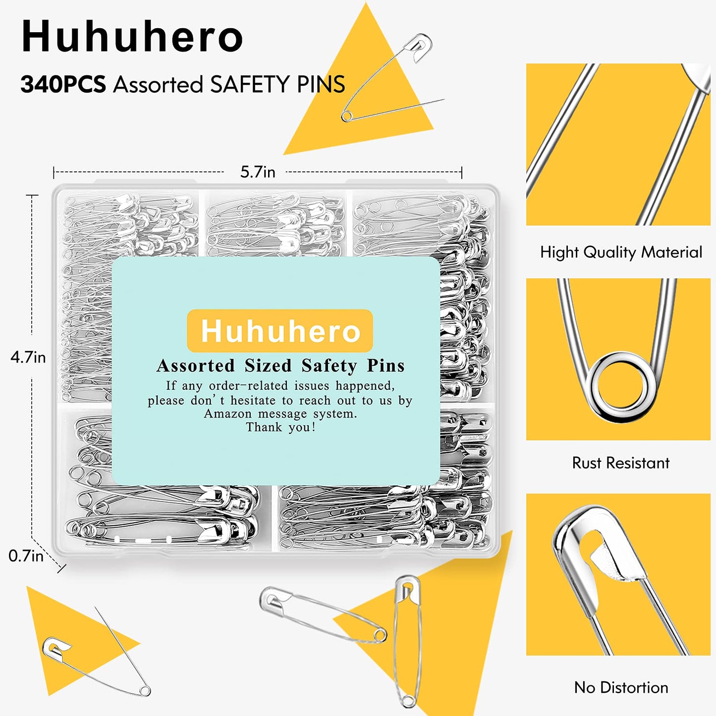 340 Pack Safety Pins Assorted, 5 Different Sizes Small and Large Safety Pins, Safety Pins for Clothes Halloween Costume Pins Sewing, Nickel Plated Steel Pin Bulk, Arts and Crafts Supplies (Silver)