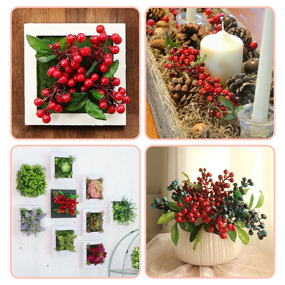 HUIANER 4 Pcs Artificial Red Berries, Christmas Fake Flowers Lifelike Redberry Stems Faux Fruit for Valentine's Day Wedding Home Kitchen Party Crafts Decoration(Red)