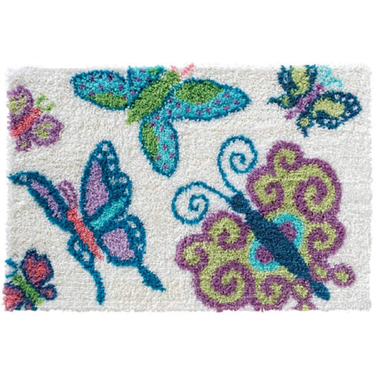 Latch Hook Kit, Hook Carpet Set with Pattern Printed, Butterfly DIY Crochet Yarn Rug Embroidery Shaggy 20.4X15inch/52X38CM