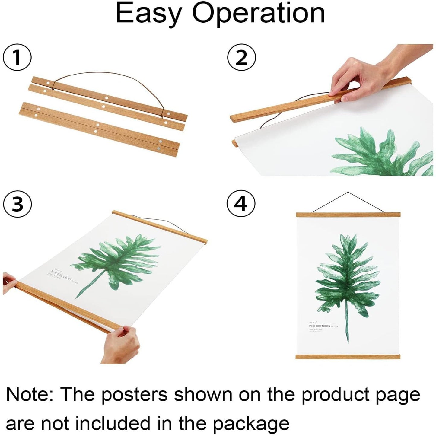 3 Pack Magnetic Poster Hanger Frame, 12x16 12x18 12x24 Teak Wood Magnet Poster Frame for Posters, Prints, Photos, Pictures, Maps, Scrolls, and Canvas Artwork