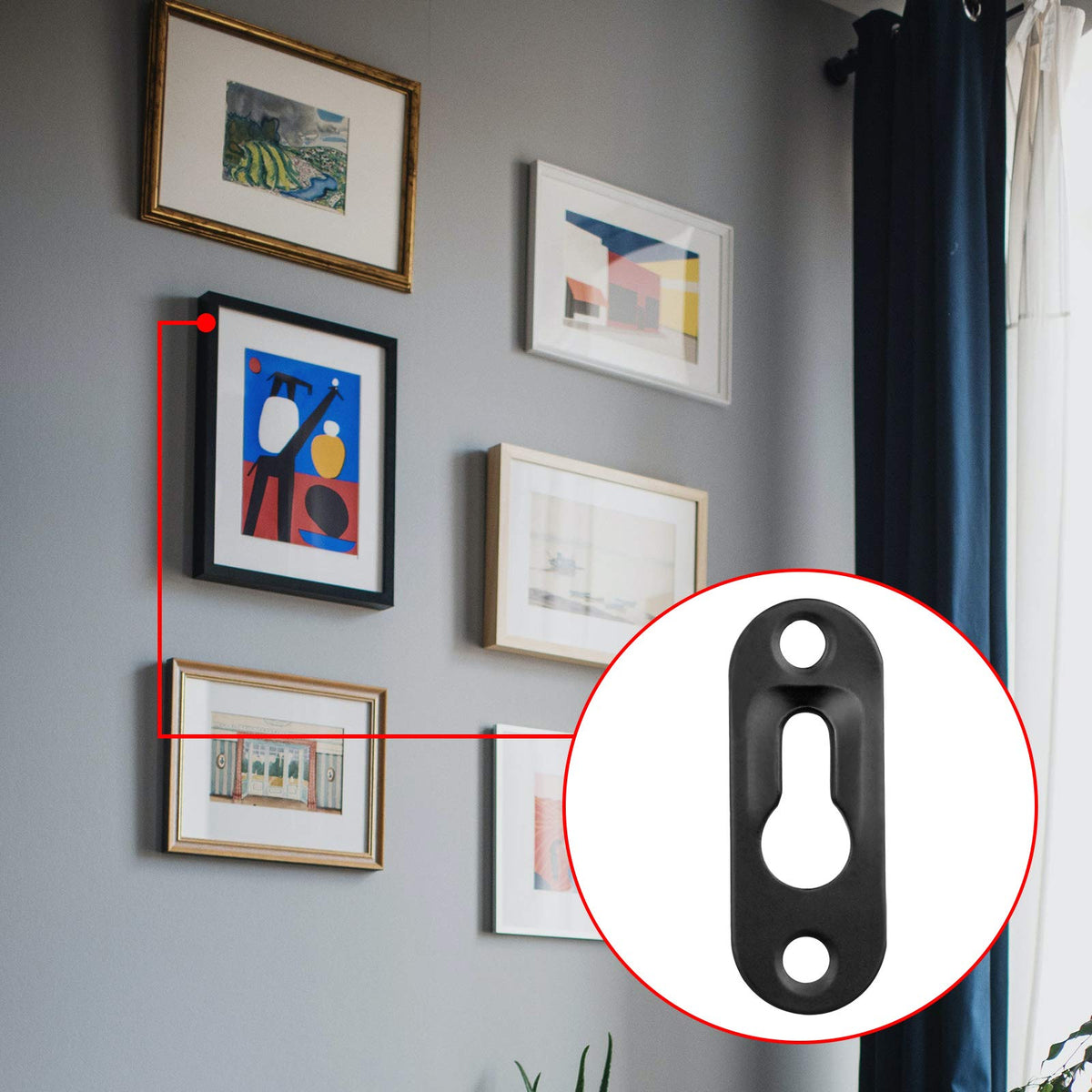 Hotop 40 Pieces Single Keyhole Hangers with 80 Pieces Screws Metal Keyhole Hanging Fasteners Brackets for Mirror Picture Frame Cabinet, 43 x 16 mm(Black)