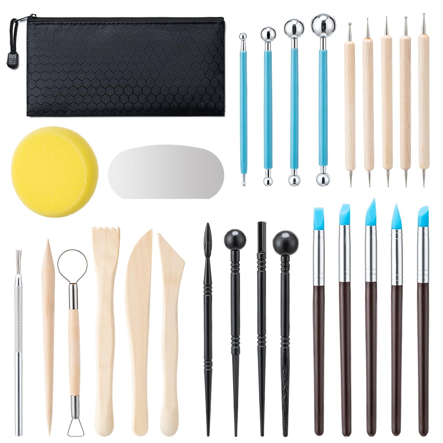 Clay Tools Kit, 27 PCS Pottery Tools, Practical Polymer Clay Sculpting Tools Kit, Air Dry Clay Tools Set for Kids, Adults, Pottery Craft, Dotting, Carving, Drawing, Molding, Modeling, Shaping