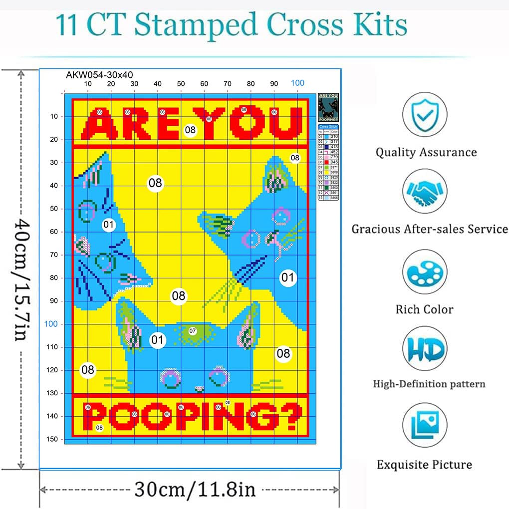 Stamping Cross Stitch Kit,Cats Counting Cross Stitch Kit for Adult Beginners, Full Line DIY Cross Stitch Stitching Kit for Home Decor Cross Stitch Patterns 12x16 inches