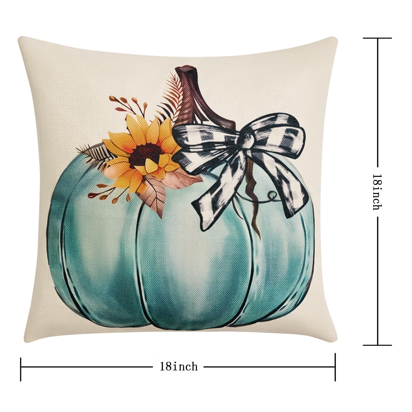 Fall Decorations for Home-Throw Pillow Covers 18x18 in Set of 4,Pumpkin Linen Pillow Case for Thanksgiving Couch Autumn Holiday Outdoor Burnt Orange Blue White Decor