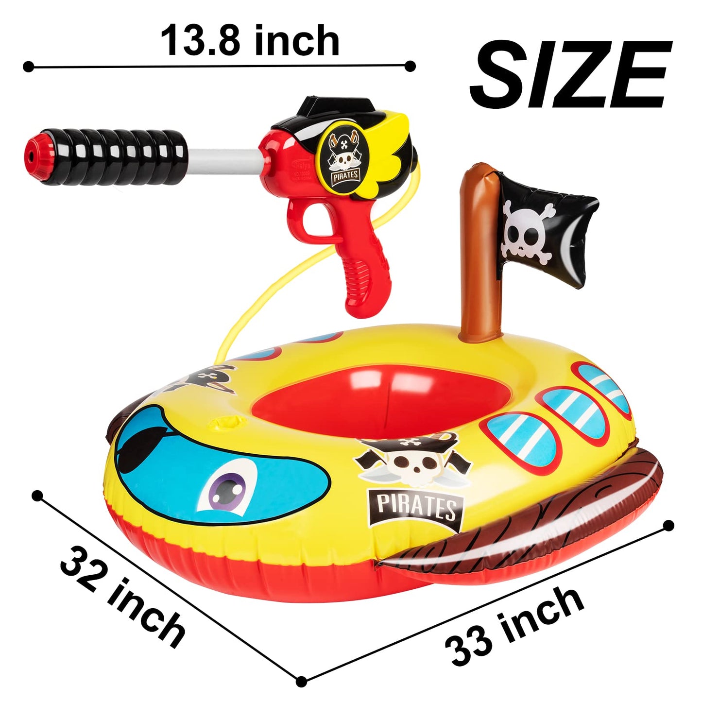 Inflatable Pool Floats Kids with Water Gun, Pirate Ship Pool Floats for Toddlers, Blow Up Pool Toys for Kids Ages 4-8, Summer Fun Boat Shaped Water Toys Swimming Floaties for Boys and Girls