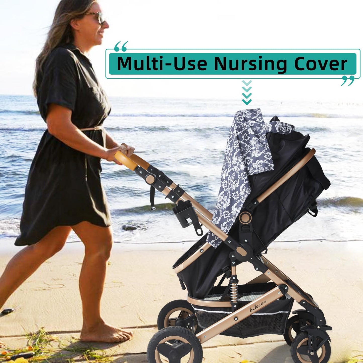 UHINOOS Nursing Cover for Mom Breastfeeding, Baby Privacy Nursing Covers Up Breathable Cotton with Ajustable Hoop for Mother (Grey)