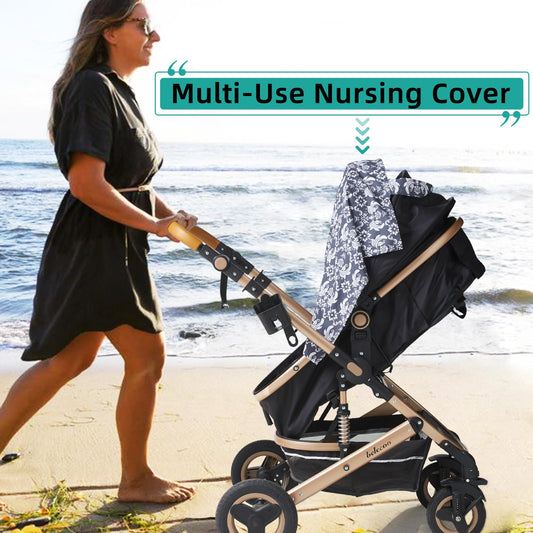 UHINOOS Nursing Cover for Mom Breastfeeding, Baby Privacy Nursing Covers Up Breathable Cotton with Ajustable Hoop for Mother (Grey)