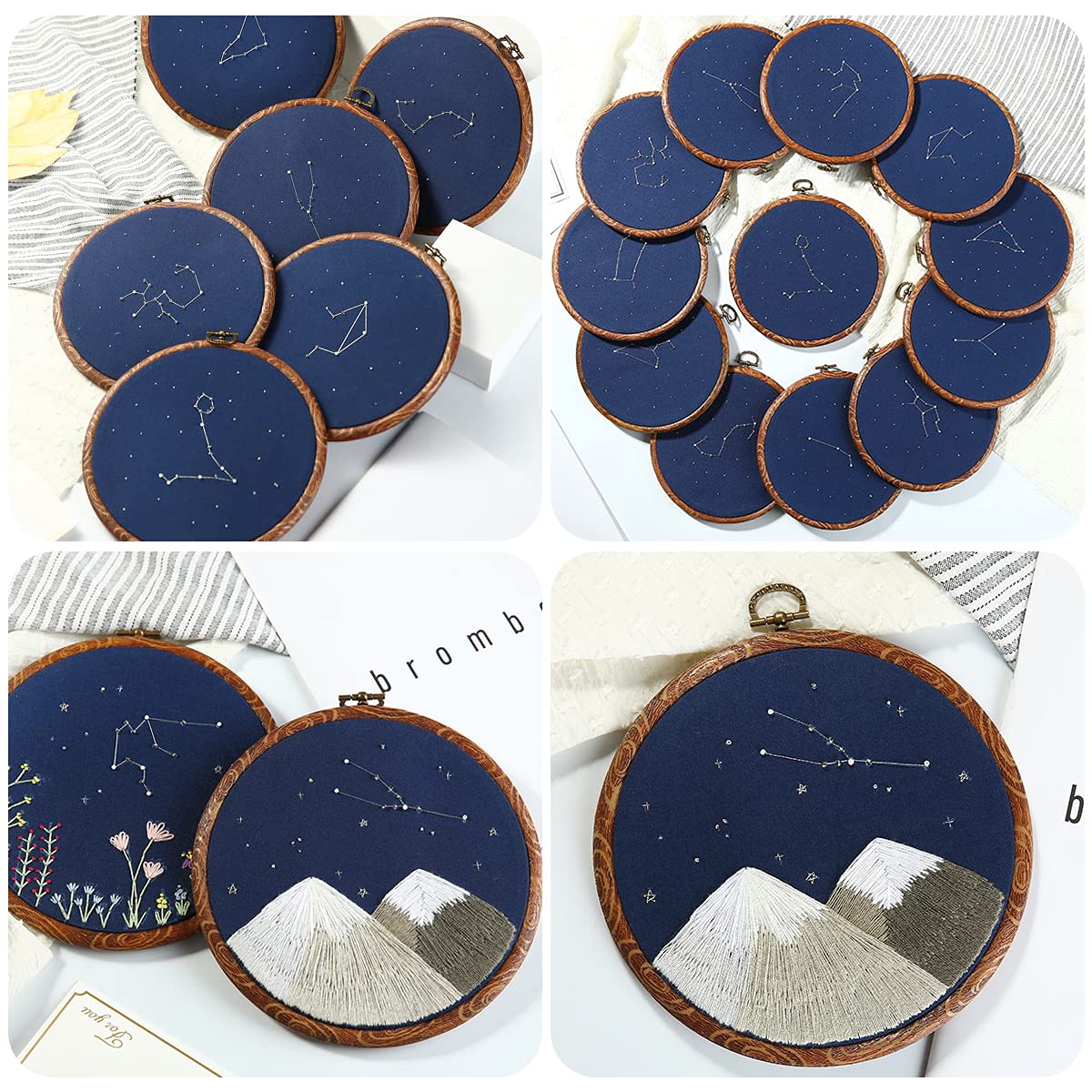 8 Pcs/Set Mini Embroidery Hoops 3 Inch Round Imitated Wood Plastic Display Frame Reusable Circle Cross Stitch Hoop Ring for Art Craft Sewing and Hanging Ornaments Home Decor