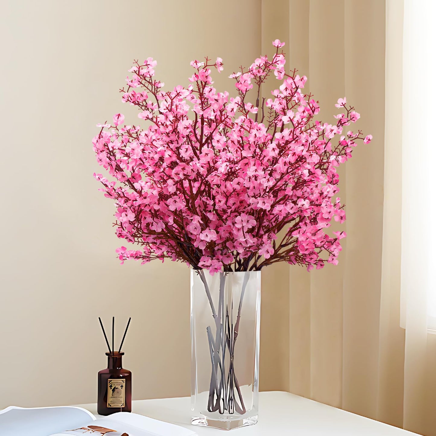 Yastouay Pink Fake Flowers Artificial Flowers, 5 Pcs Real Touch Silk Flowers Faux Artificial Flowers for Decorations, Babys Breath Artificial Flowers Bulk for Spring Decor Floral Arrangement