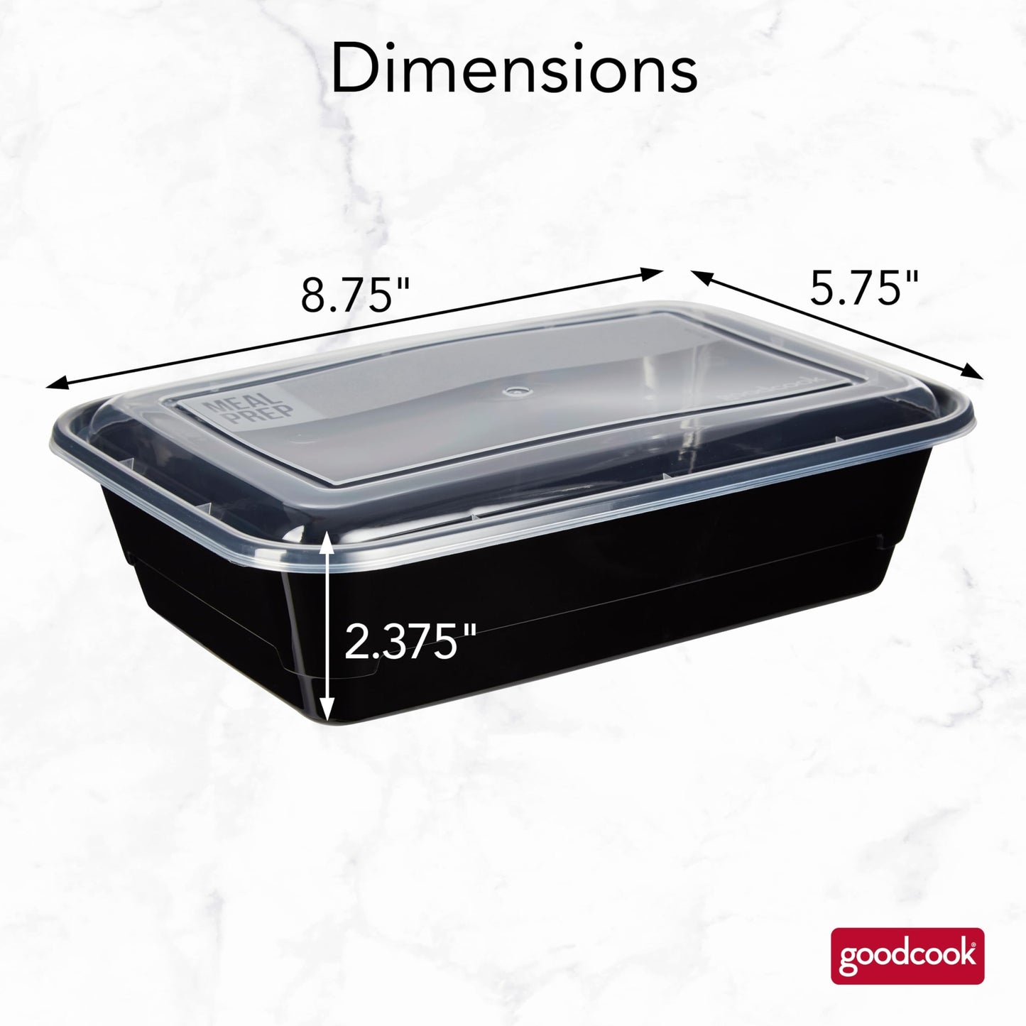 GoodCook Meal Prep Containers, Single Compartment 10-Pack, BPA-Free Reusable Food Storage, Black, Microwave & Freezer Safe, Stackable Meal Prep Containers for Lunches and Snacks
