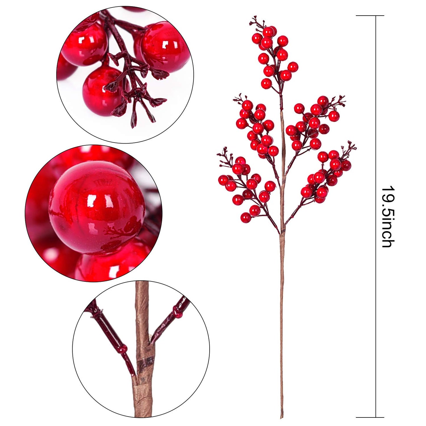 Lvydec 4 Pack Artificial Red Berry Stems Clearance - 19.5 Inch Christmas Holly Berry Branches for Holiday Home Decor and Crafts