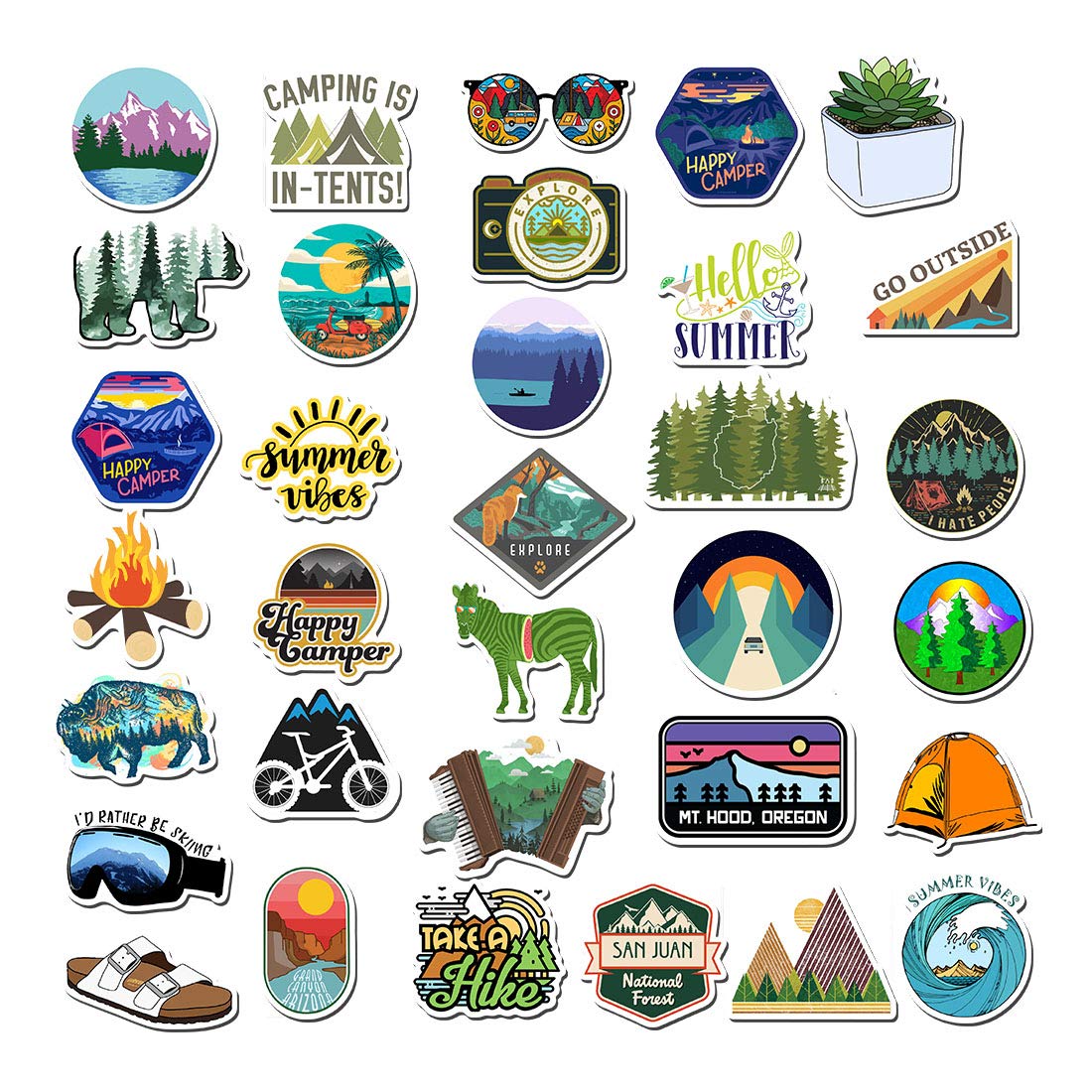 100pcs Outdoor Camping Hiking Adventure Stickers, Wilderness Nature Travel Camper Stickers for Water Bottle Laptop Luggage Cup, Waterproof Summer Camp Stickers Decals for Adults Teens Girls Boys Kids