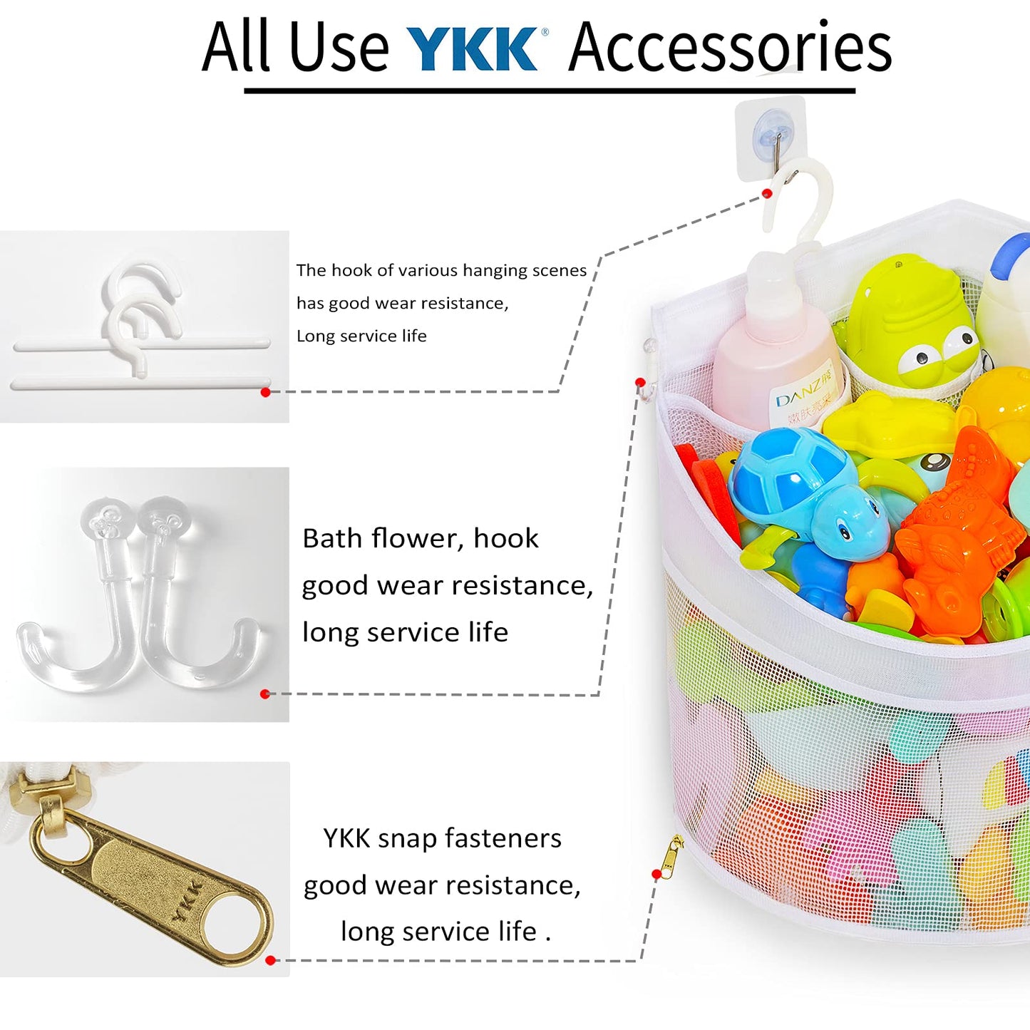 Baby Bath Toy Organizer, Quick Drying， and Mould Proof, Corner Hang-Suspension Bath Toy Holder, Large Capacity Multi Use bath toy storage（ White）