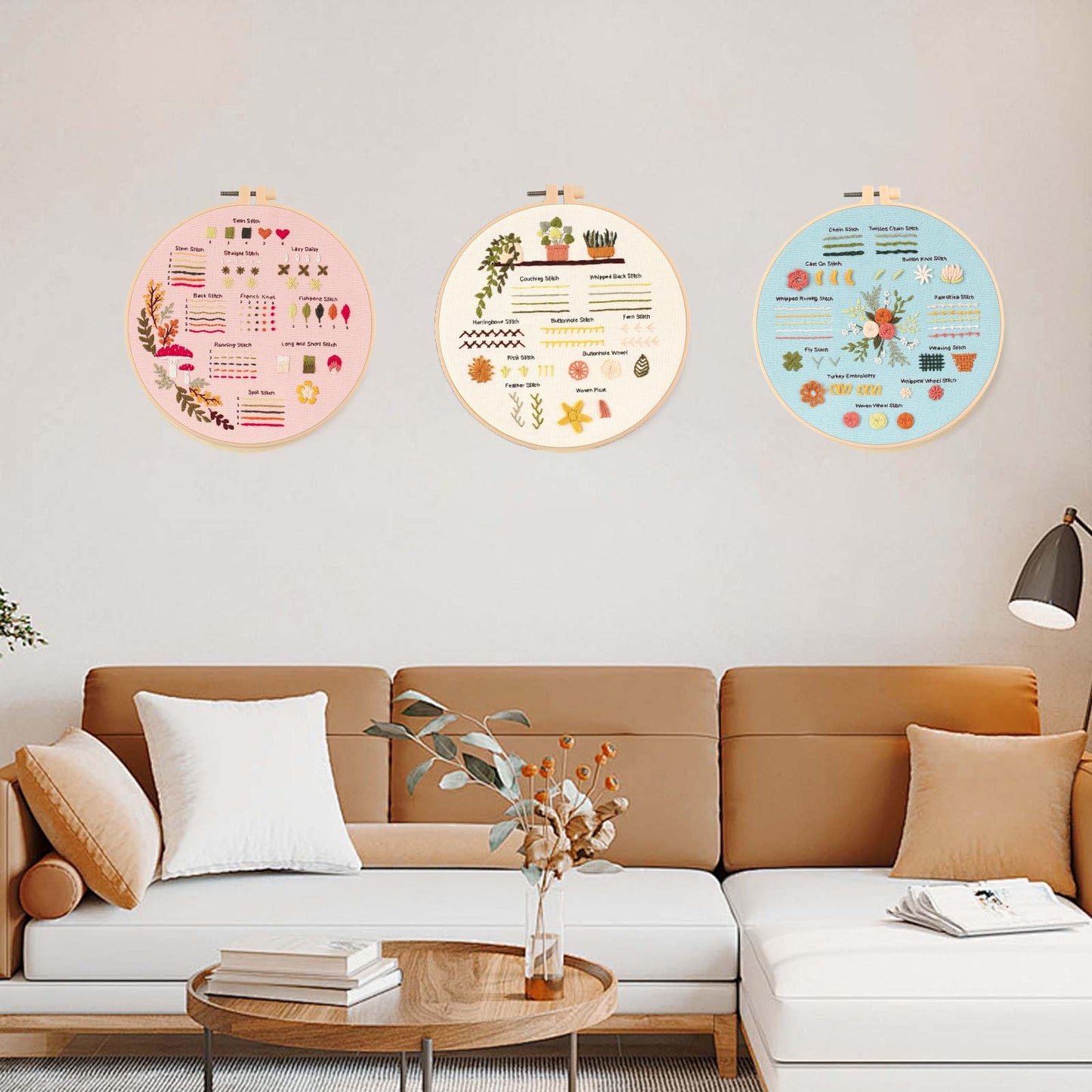 JOINRUN Embroidery Starter Kit for Beginner DIY: 3 Sets Adults Cross Stitch Kit, for Craft Lover Learn Hand Stitch, Includes Stamped Pattern,Hoop, Easy to Follow Instruction and Video