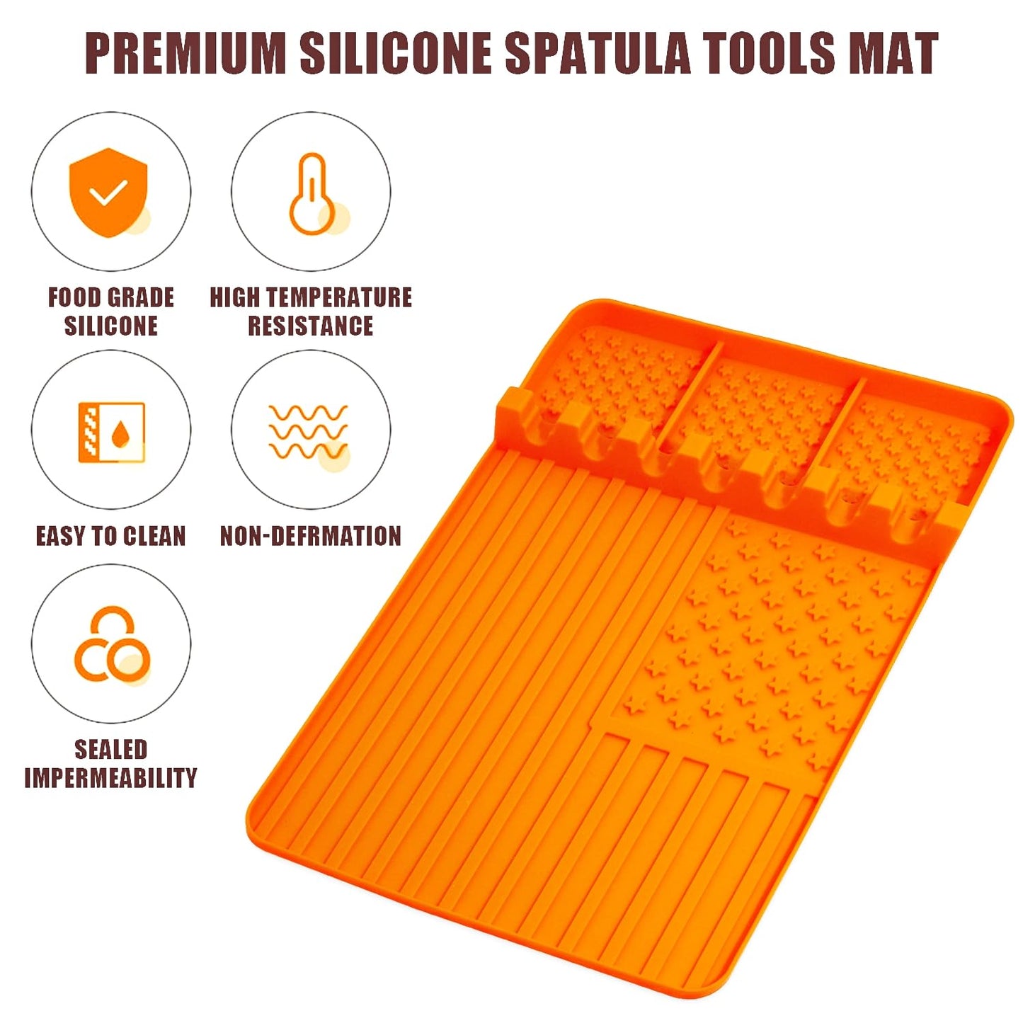 2 PCS Silicone Grill Mat Compatible with Blackstone, BBQ Griddle Tools Mat with Drip Pad, Spatula Mat for Outdoor Kitchen Counter, Gifts for Men (orange-2)