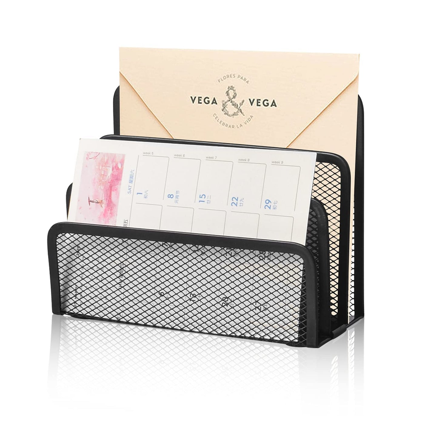 Desk Mail Organizer Small File Holders Letter Organizer Metal Mesh Document/Filing/Folders/Paper Organizer for Desktop