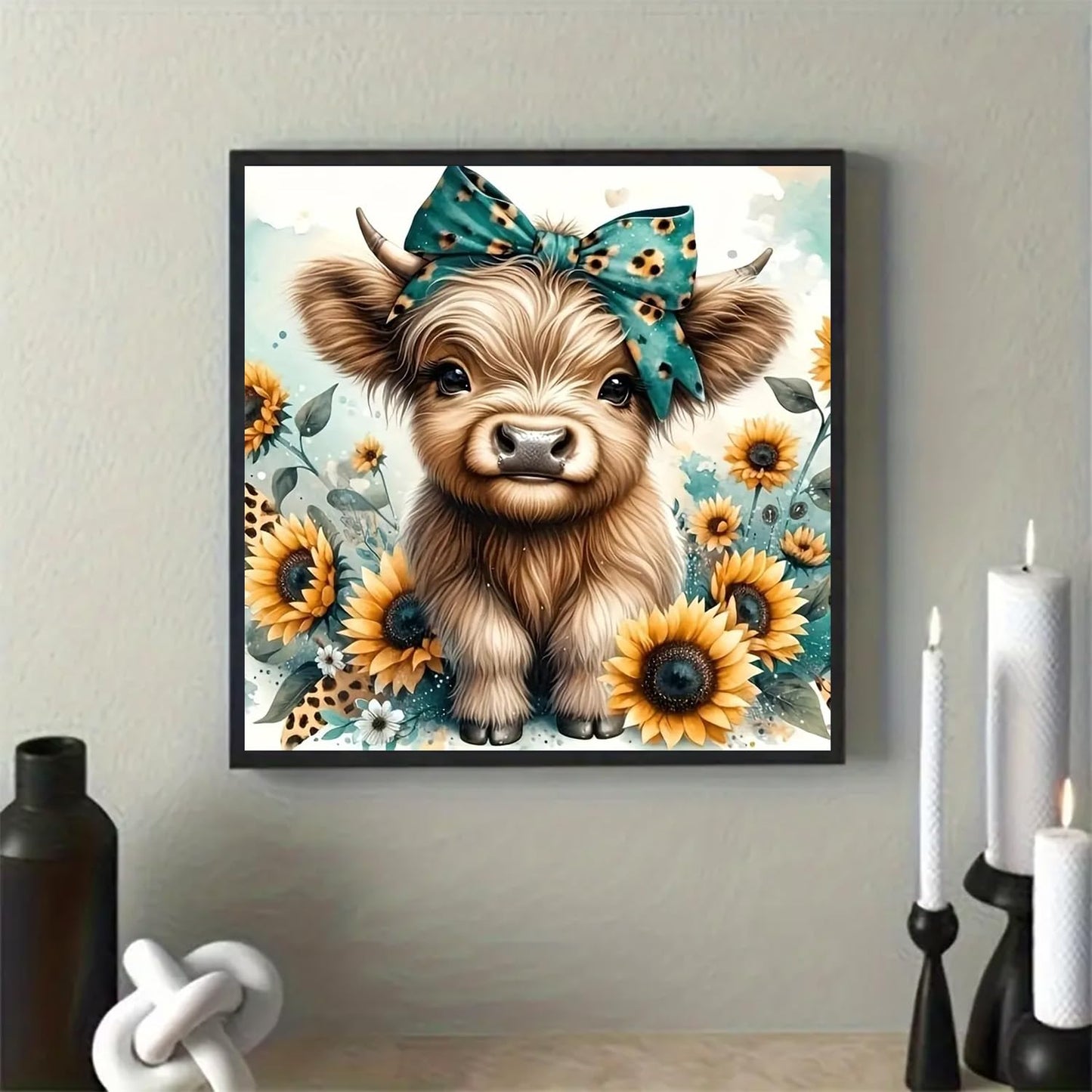 BYGFHLYW Diamond Art Painting Kits for Adults, Cow 5D Diamond Painting Dots Art Kits for Adults Beginner, DIY Highland Cow Full Round Gem Crystal Art Paint by Diamond, Home Wall Decor 12 x 12 in