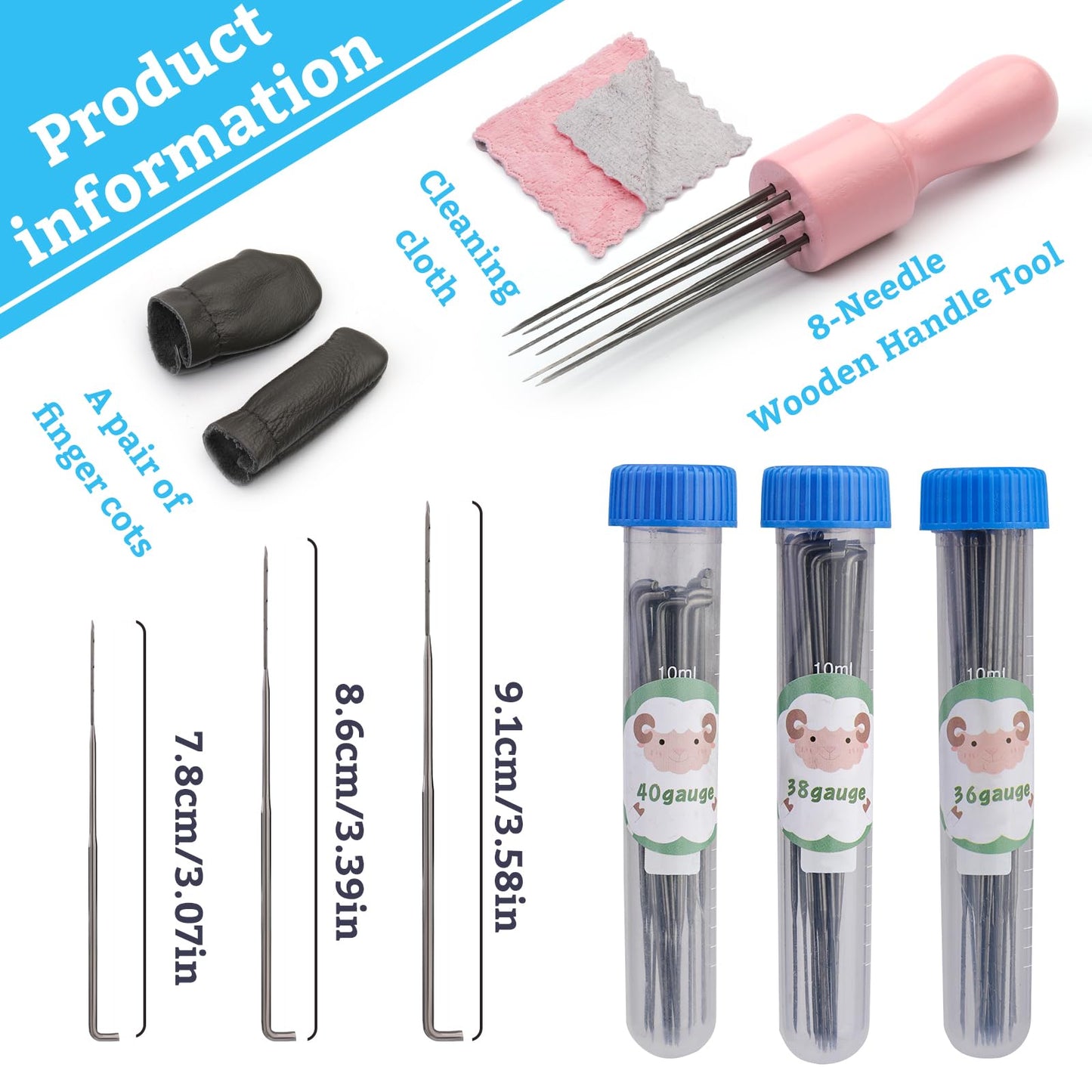 60 Pcs Wool Felting Needles, 3 Sizes Felting Needles with Wooden Handle, Needle Felting Tools, Needle Felting Supplies, Needle Felting Tools, Perfect for DIY Felting Wool Projects