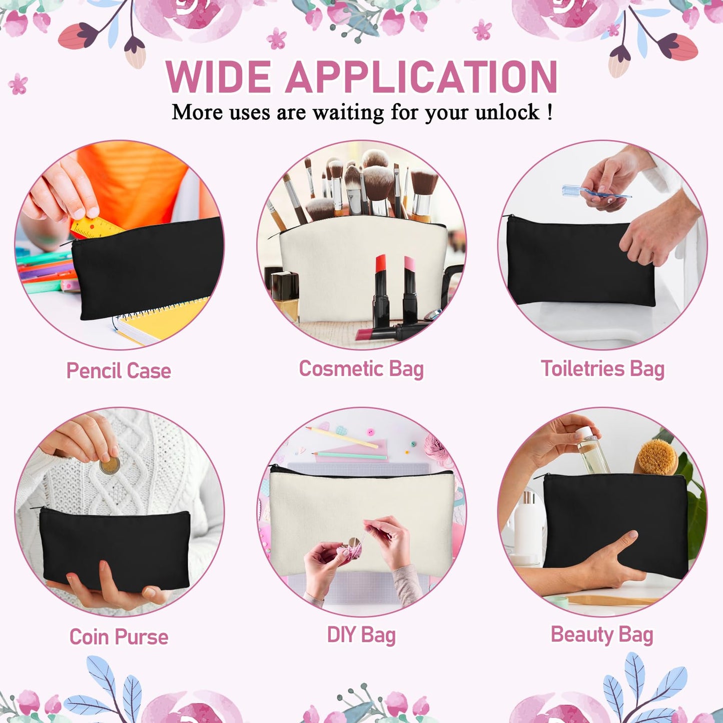 Legigo 20 Pack Blank DIY Craft Bag Canvas Pencil Case Blank Makeup Bags- Beige & Black Canvas Pencil Pouch Bulk Canvas Cosmetic Bag Travel Toiletry Bag Canvas Zipper Bag for Over 36 Months Years Kid