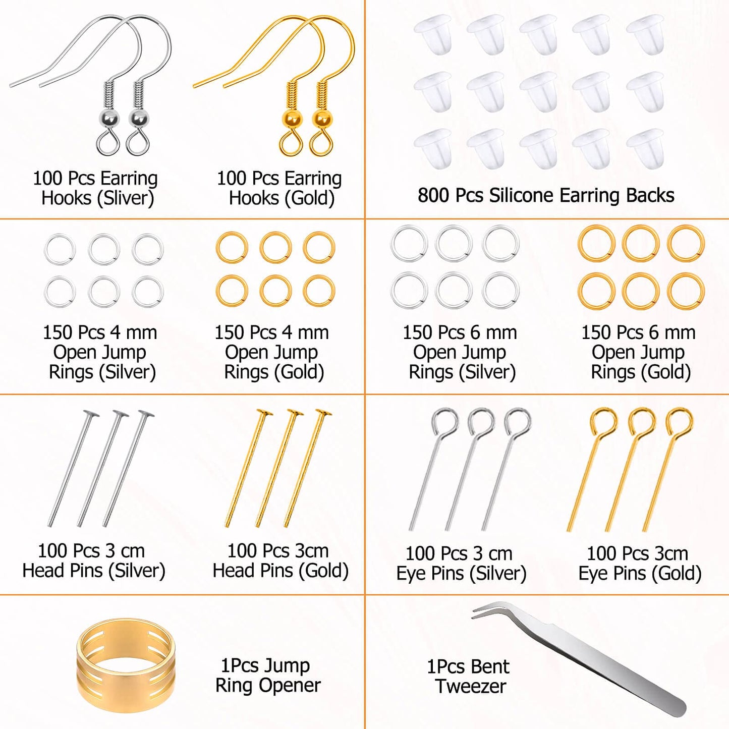 Hypoallergenic Earring Making Kit, modacraft 2000Pcs Earring Making Supplies Kit with Hypoallergenic Hooks, Earring Findings, Backs, Pins Jump Rings for Jewelry Making Supplies