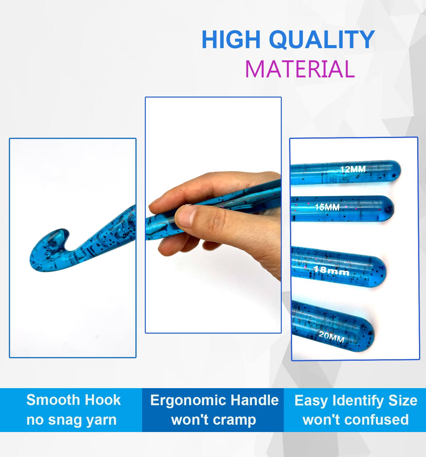 Weabetfu 15mm Large Crochet Hook,Huge Crochet Hooks for Chunky Yarn,Ergonomic Knitting Giant Crochet Hooks,Big Crochet Hooks for Knitting Yarn Carpet Scarf Wool Roving, Blue