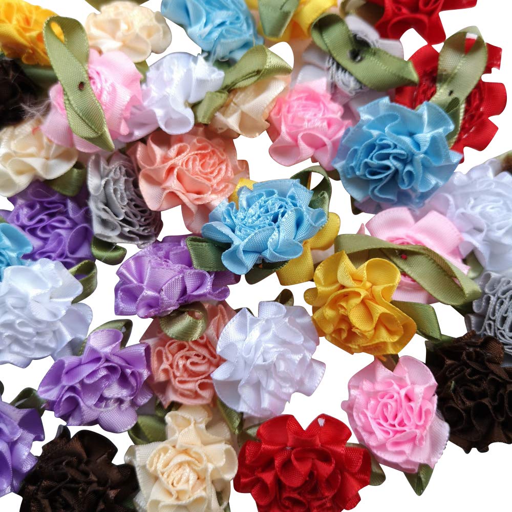 Craft 40pcs Ribbon Flowers Bows Carnation Appliques Sewing Craft (Multi)