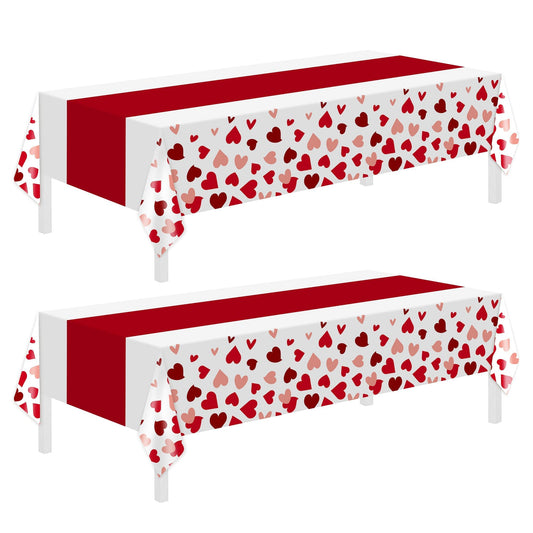 2 Pcs Valentines Day Tablecloths for Valentines Day Decorations,54" x 108" Disposable Plastic Tablecloths,Rectangle Heart Table Cover for Party Decorations Mothers Day Anniversary Birthday