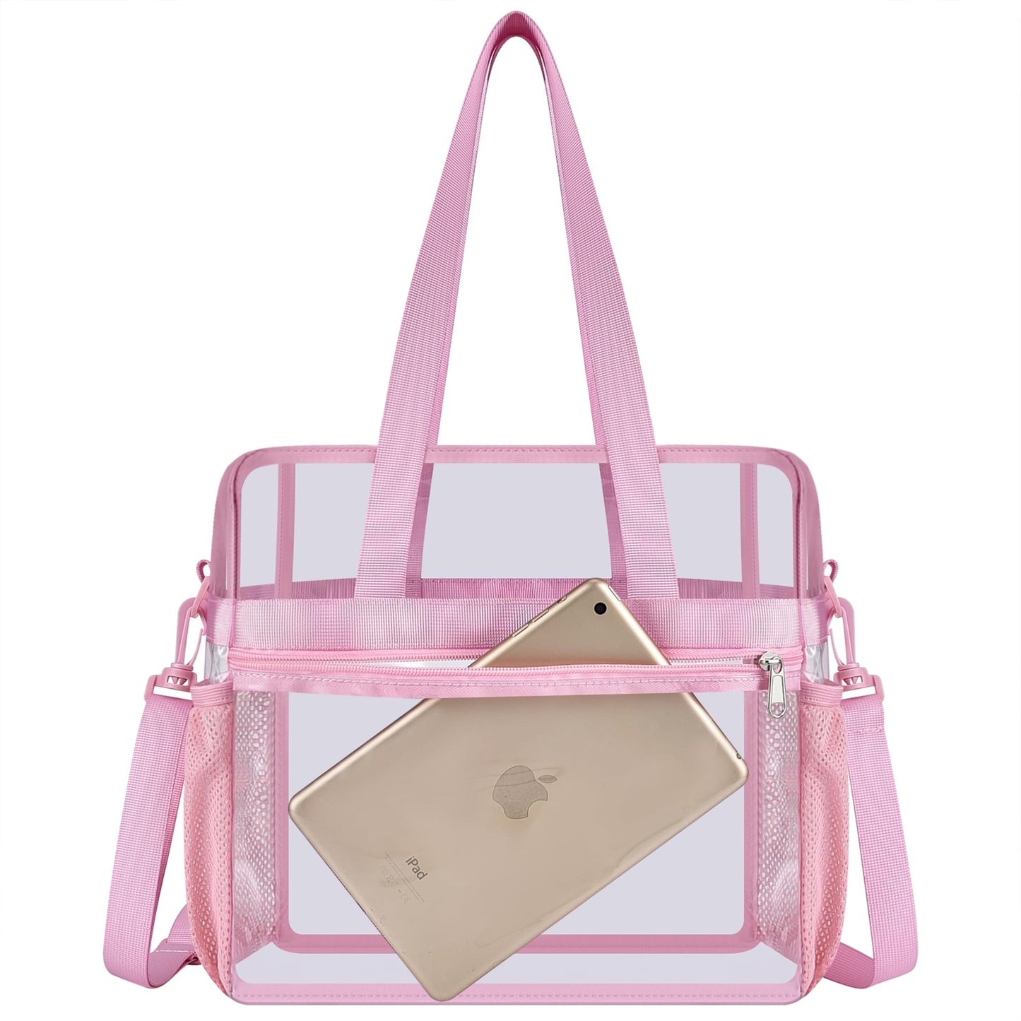 USPECLARE Clear Bag Clear Tote Bag Stadium Approved,Stadium Security Travel & Gym Clear Bag for Work (Pink)