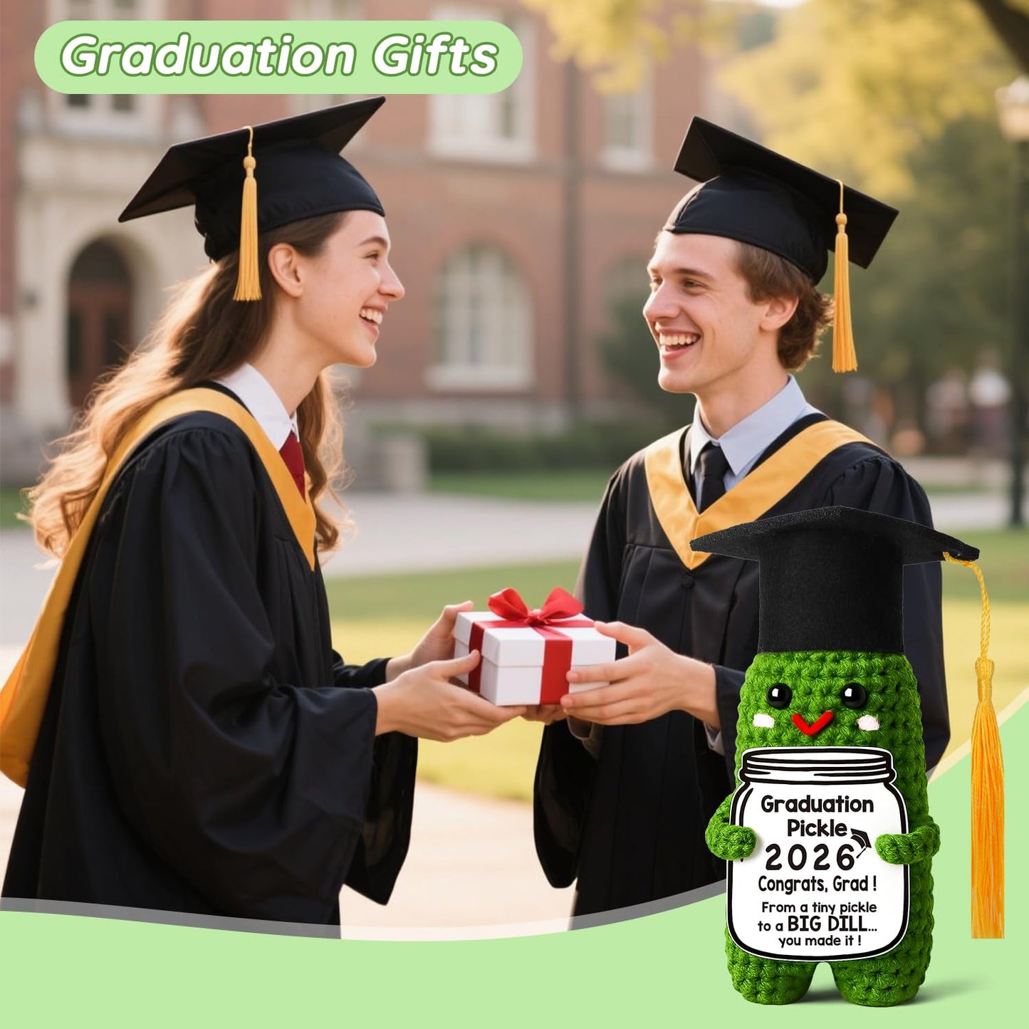 MAMAGIFTREE Graduation Gifts Graduation Decorations 2026 Pickle Funny Handmade Crochet Grad Gifts for Him Her Graduation Cards- Cute Congrats Class High School College Congrats Grad Sign