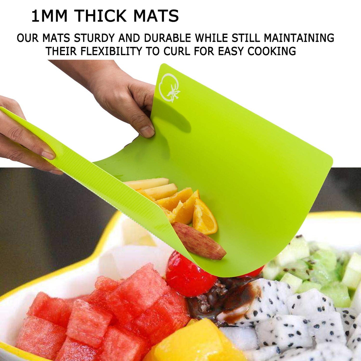 Carrollar Flexible Plastic Cutting Board Mats, Colored Mats With Food Icons, Gripped Back, Cutting board Set of 4 (1)