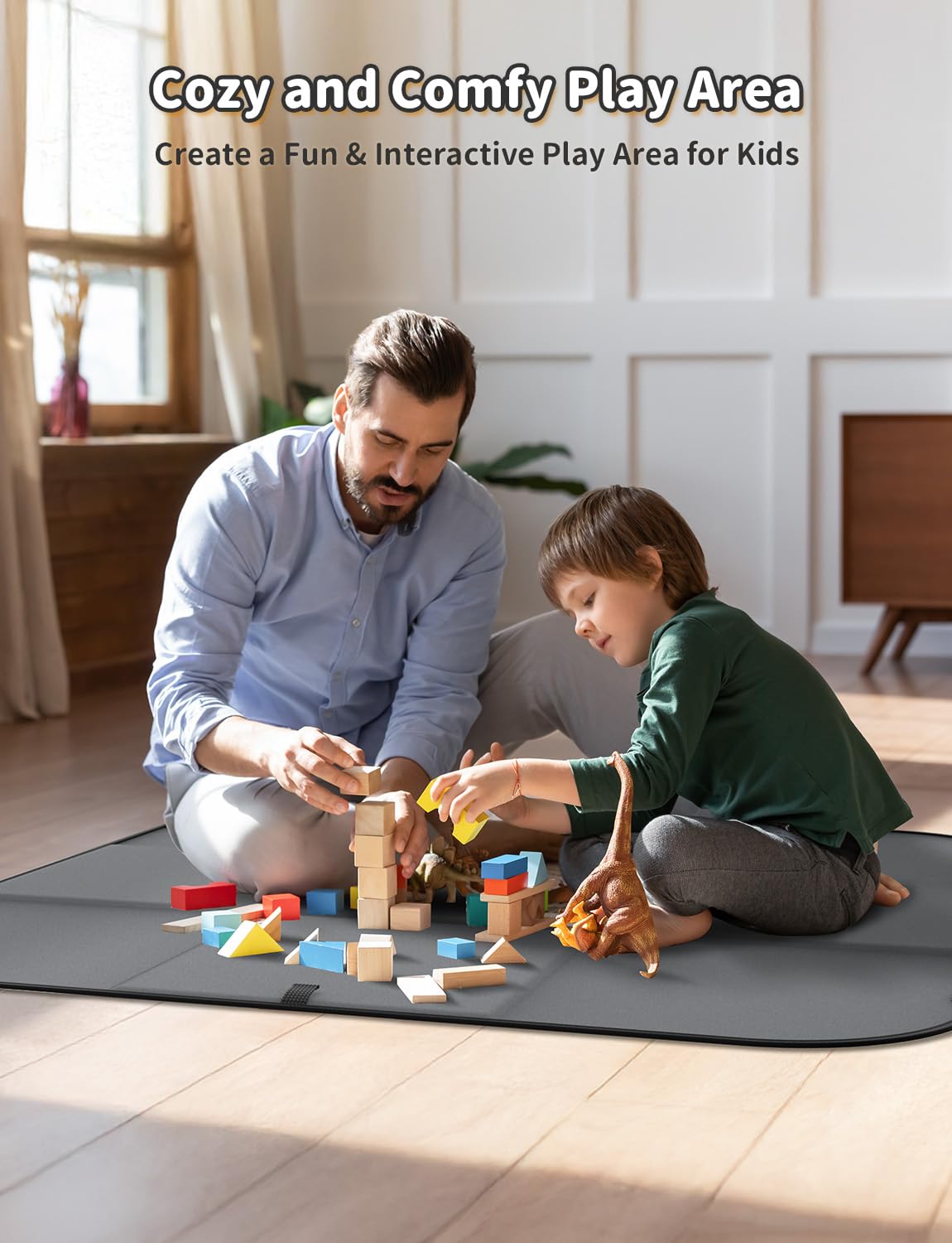 Toy Storage Organizer & Play Mat 43.3", Large 15×13×13" Collapsible Storage Cube Bin with Handles for Building Bricks, Boys, Girls, Playroom, Nursery (M, Black)