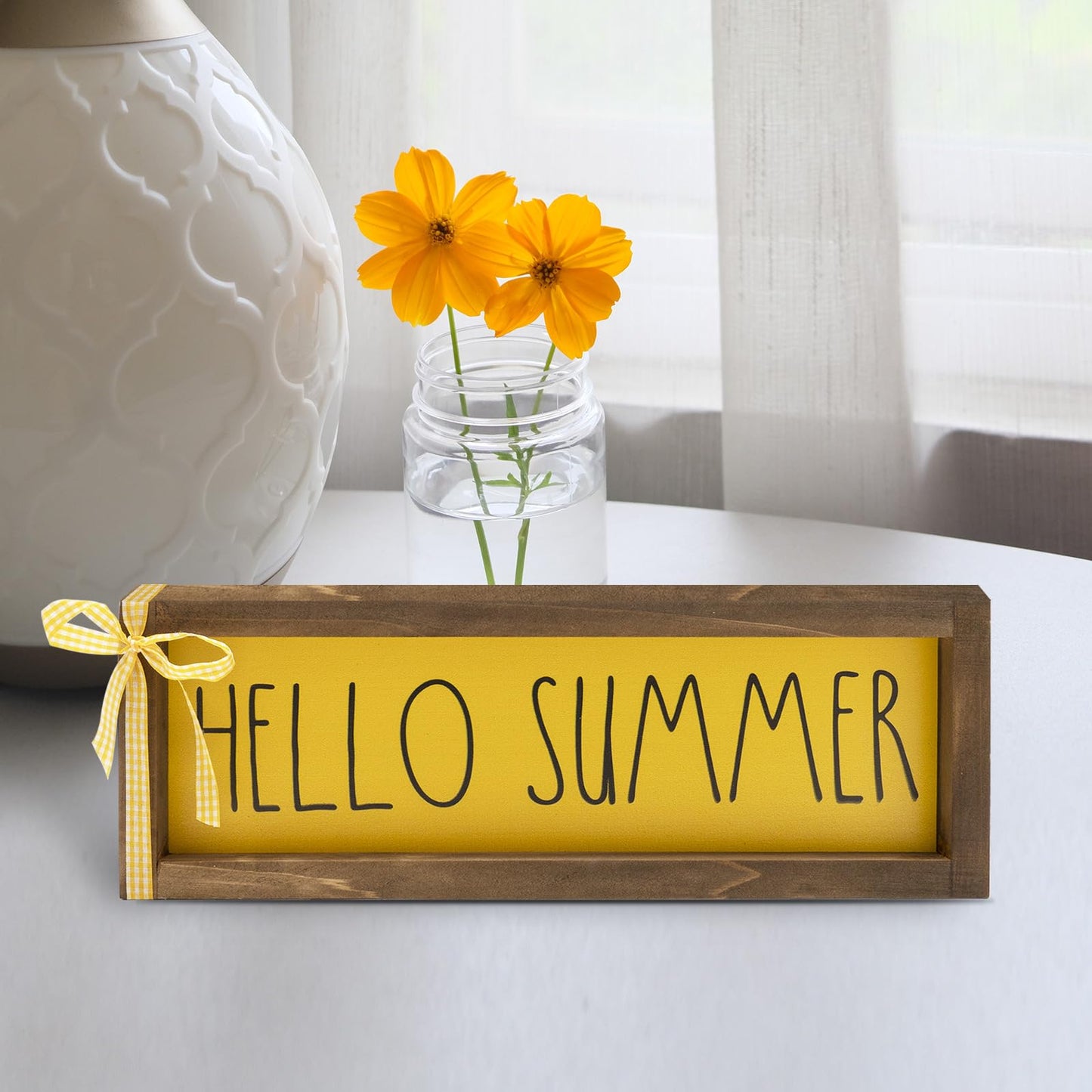 Summer Decorations For Home Hello Summer Wooden Sign Wall Table Centerpieces Shelf Mantle Office Decorative Wood Signage Rustic Farmhouse House Indoor Seasonal Decor