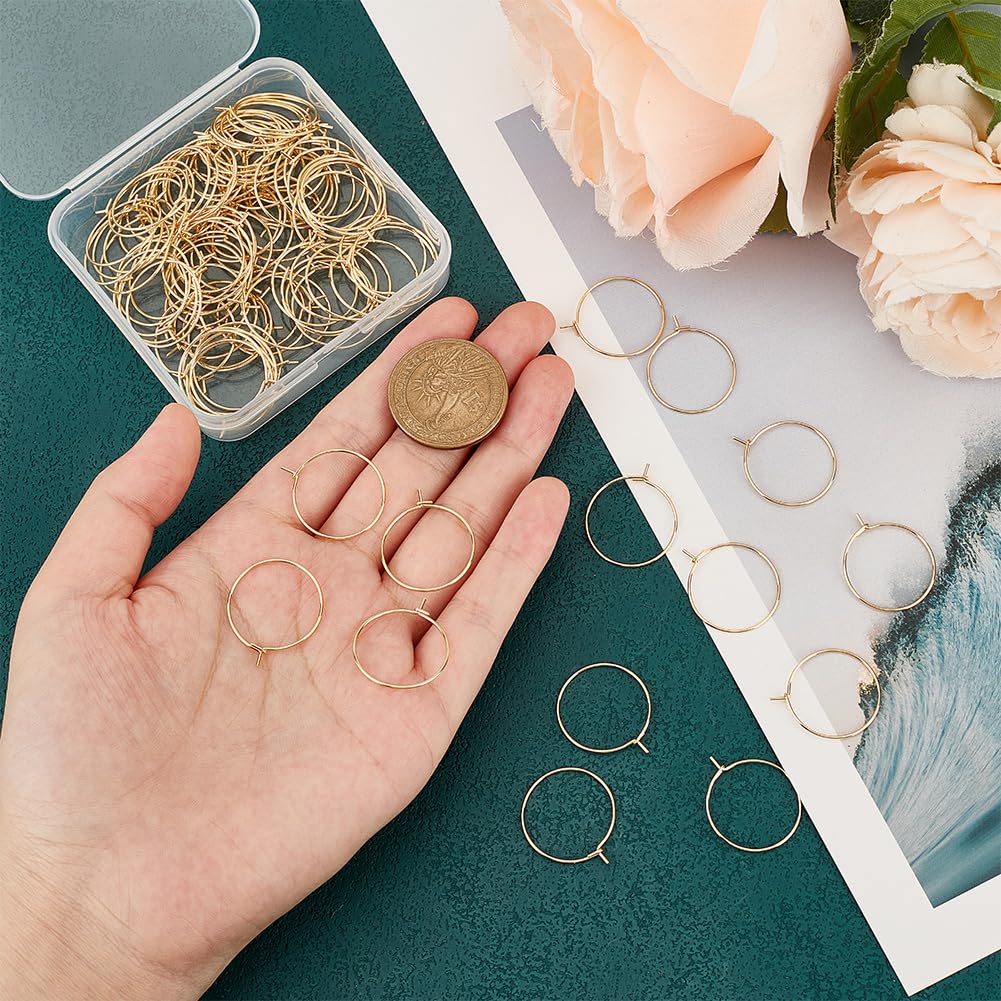 UNICRAFTALE 100pcs 20mm Hypoallergenic Stainless Steel Hoop Earring Golden Wine Glass Charm Rings 0.7mm Pin Earring Beading Hoop for Women Dangle Hoop Earrings Making