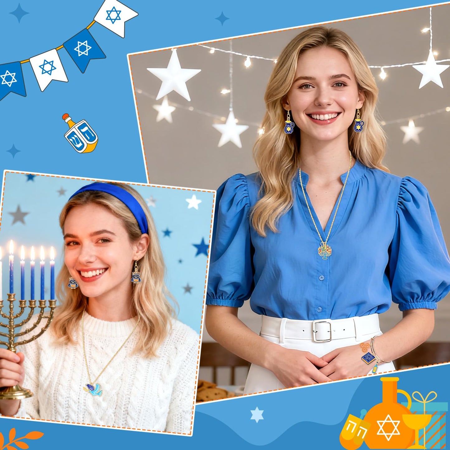 MARFOREVER 40 Pcs/20 Pairs Hanukkah Charms for Jewelry Making, Chanukah Blue White Enamel Charm Star of David Bangle Pendants for Bracelet Necklace Earrings Making Hanukkah Gift Decoration Accessories