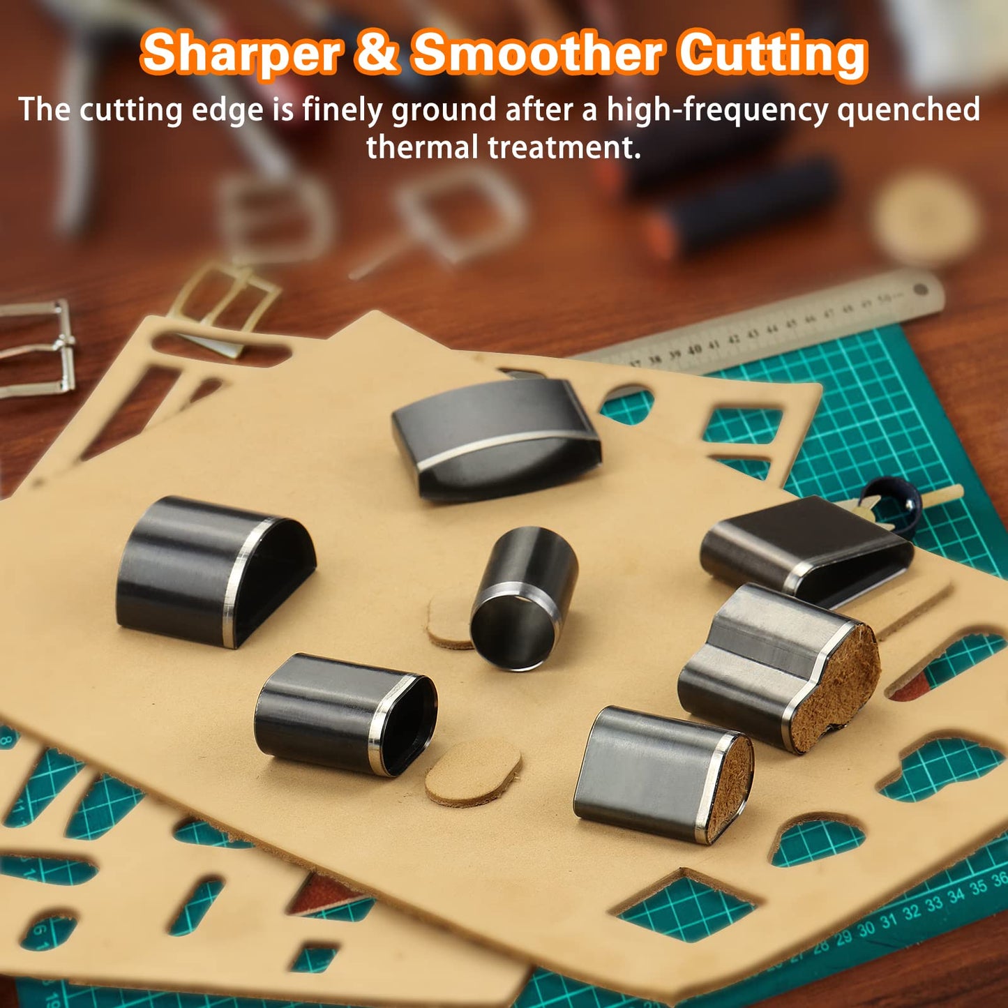 YKSPLUSK 56 Pieces Leather Hole Punch Set, Leather Cutting Dies Kit with Storage Case & Mat, Multiple Shapes Hole Punch Tool for Belts, Hollow Punch Cutter Tool for Handmade DIY Crafts