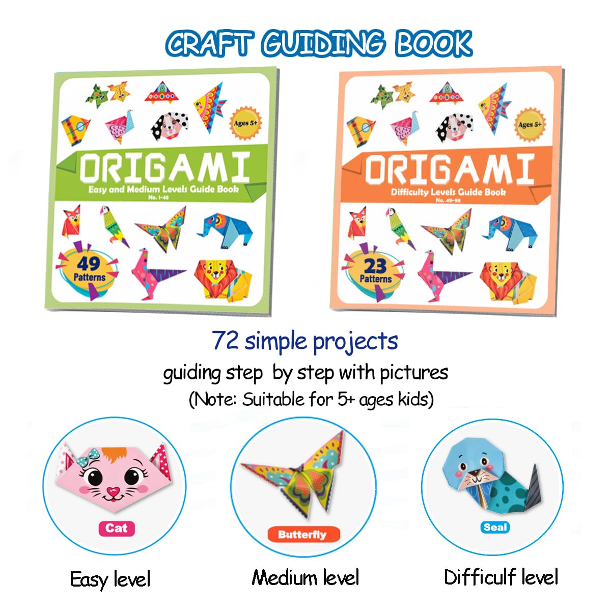 Origami Kit for Kids Ages 5-8 8-12, with Guiding Book, 152 Paper with 72 Patterns, DIY Art and Craft Projects, Beginners Children's Day Gift Boy Girl