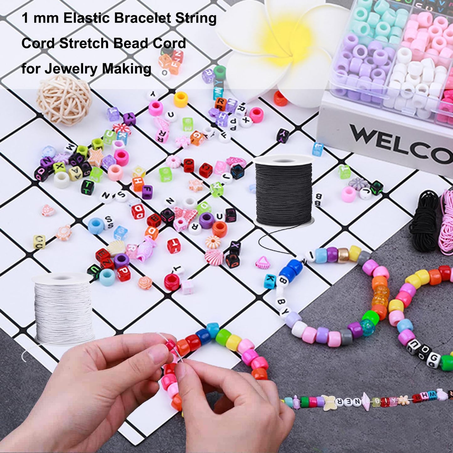 Elastic Cord for Bracelets, 2 Rolls 1 mm 330 Feet Sturdy Bracelet String, Stretchy Elastic String for Jewelry Making, Necklaces, Beading