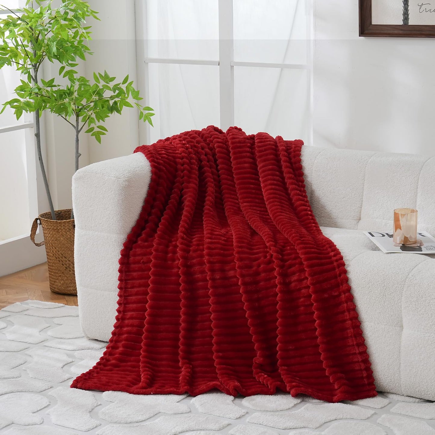 Valentines Day Decorations Red Fleece Throw Blanket 50”×60” for Couch Sofa Bed,Super Soft Cozy Plush Microfiber Flannel Blanket with Stripes Design Lightweight for Adults,Woman,Girls Gifts