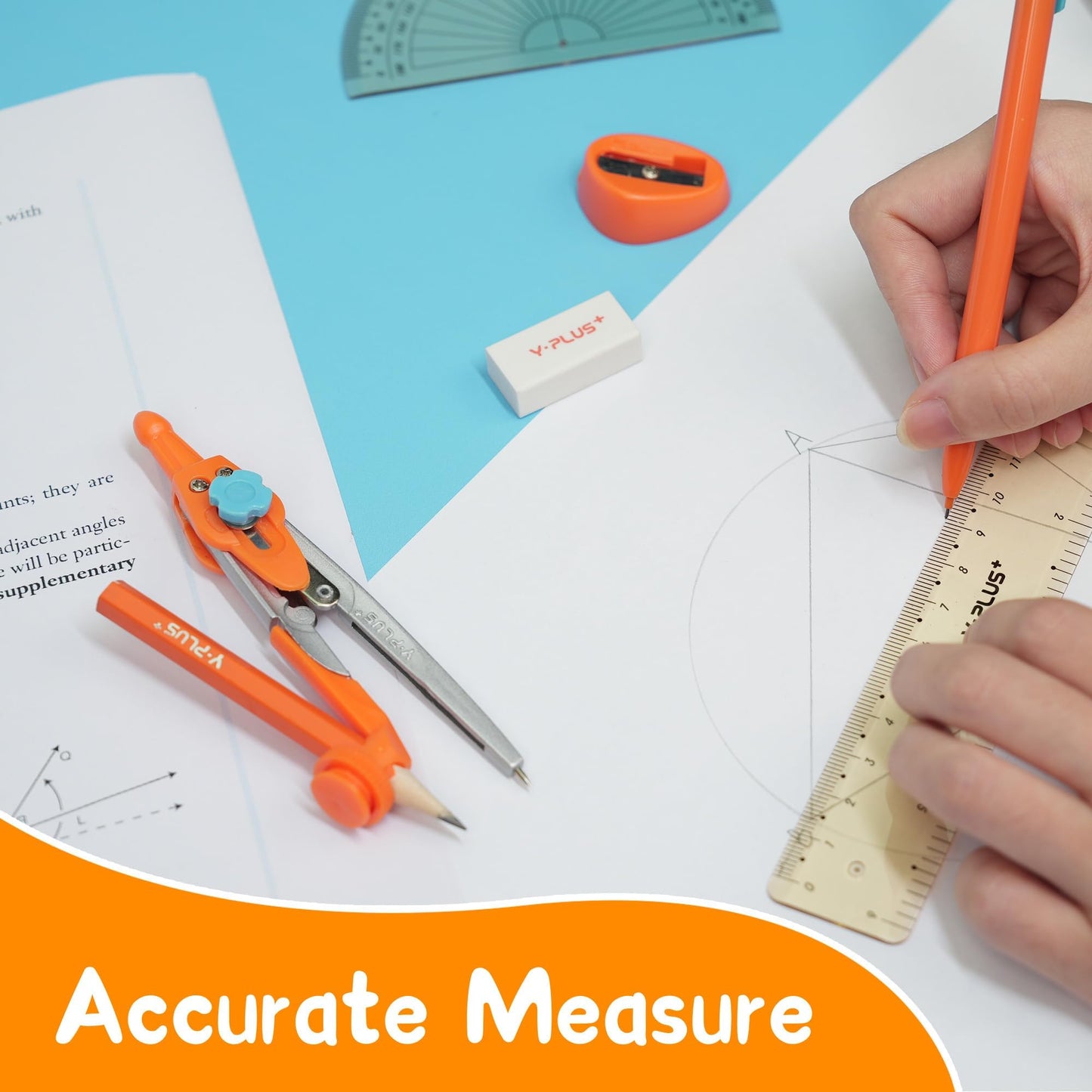 Geometry Set for Students, Math Protractor Compass with Rulers, Box of Protactor Kit for Class Supplies and School, 12 Pcs