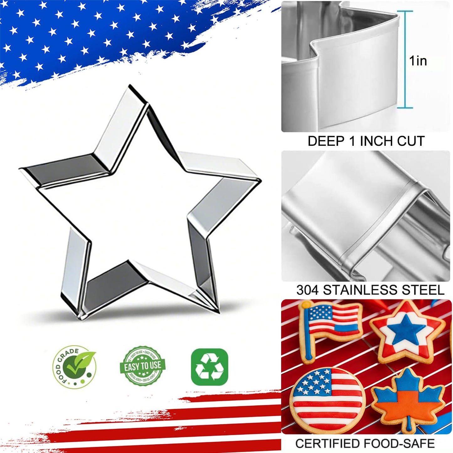 JOINBO 9Pcs Patriotic Metal Cookie Cutter Set, 250th Anniversary of Independence Day, 4th of July Baking Molds Star Eagle Flag, Stainless Steel for Holiday Party Baking Supplies